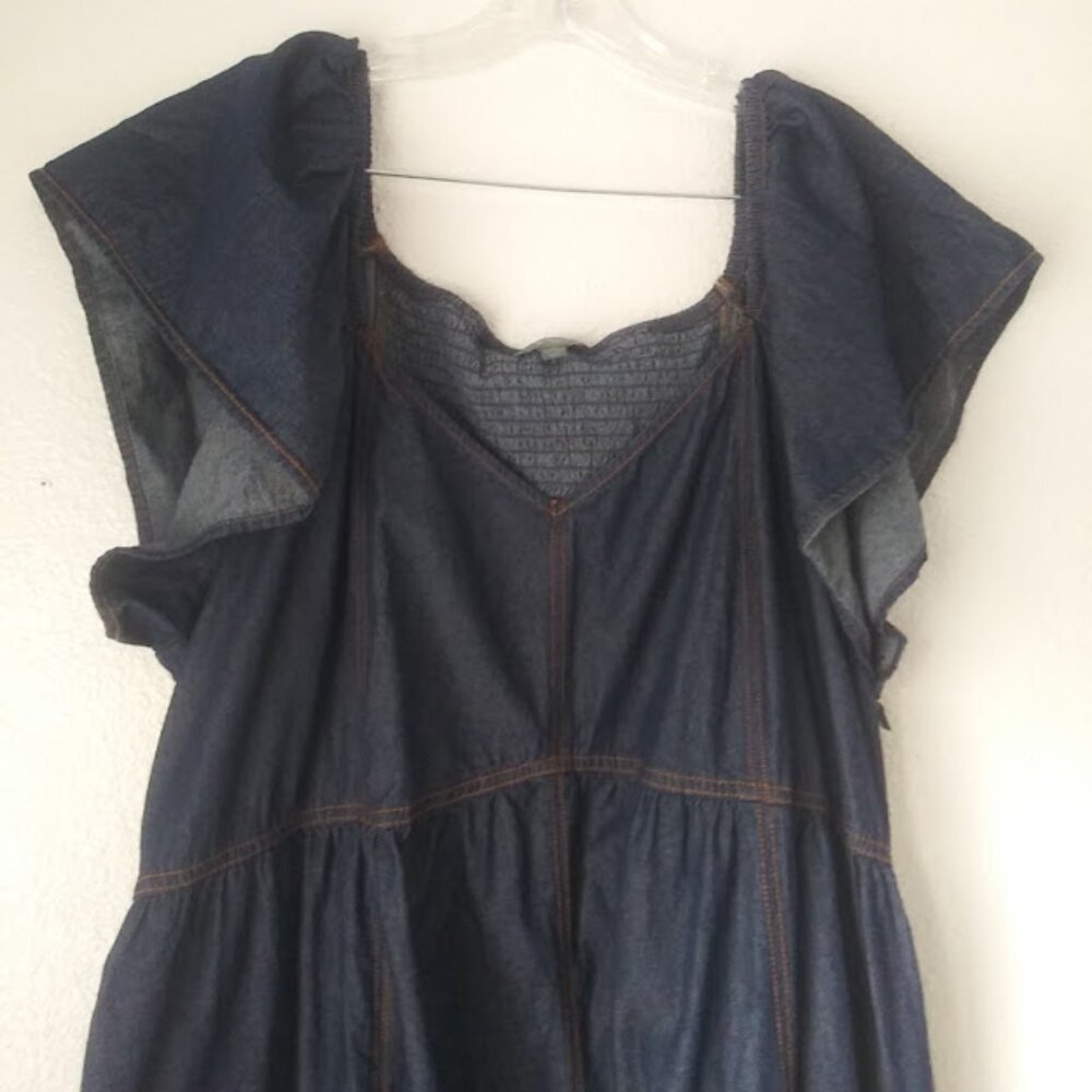 Terra & Sky Jean flutter sleeve midi Dress women's size 3X (24W-26W) - Picture 2 of 14